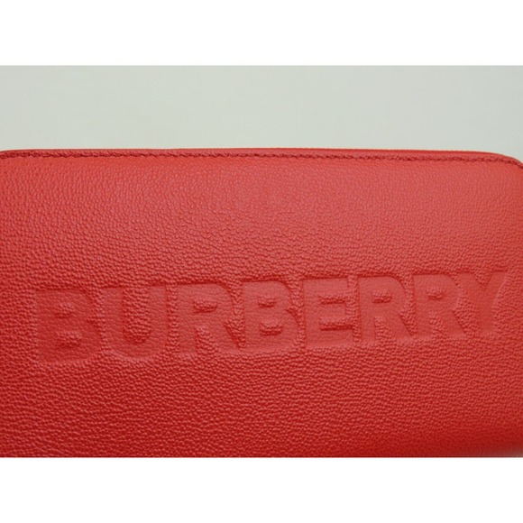 BURBERRY ELMORE RED LOGO EMBOSSED LEATHER ZIP AROUND CLUTCH CONTINENTAL WALLET - Picture 13 of 15
